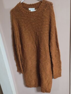 Treasure & Bond Chunky Crewneck Sweater Dress - Rust Brown